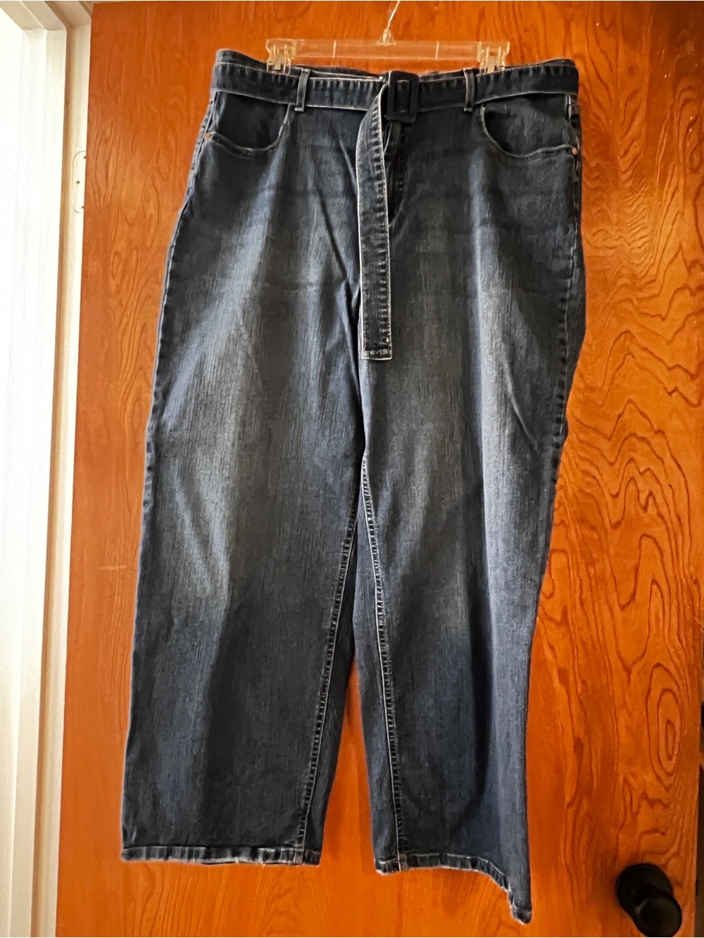 Women’s dark wash wide leg belt jeans 18